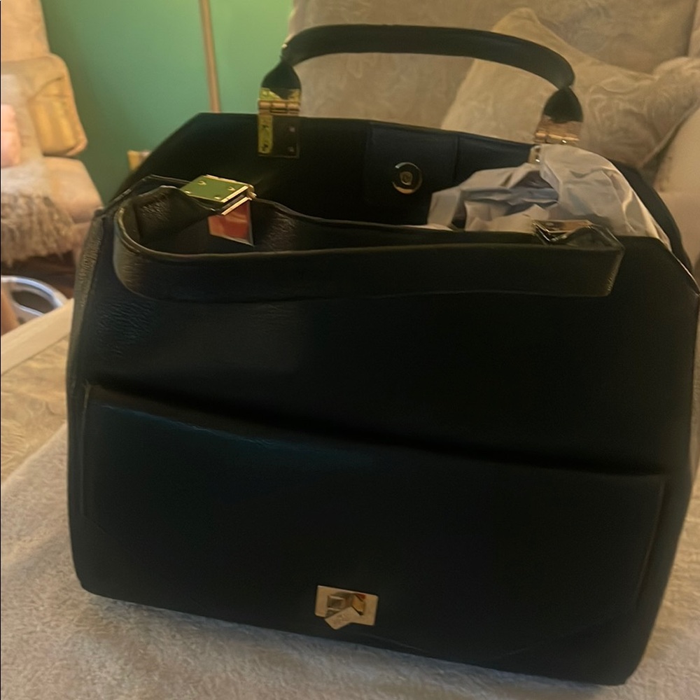 Ann Taylor Black Satchel with Gold Hardware